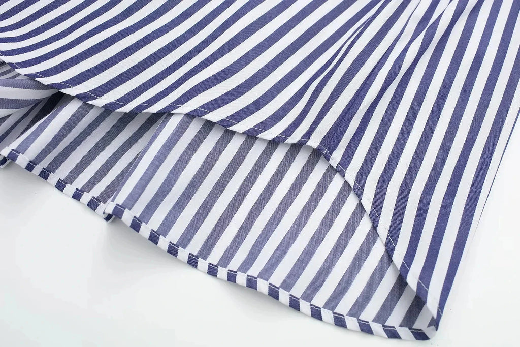 Women's Casual Striped Single Breasted Long Sleeve Lapel Blouse Elegant Solid Color Office Shirt Chic Top