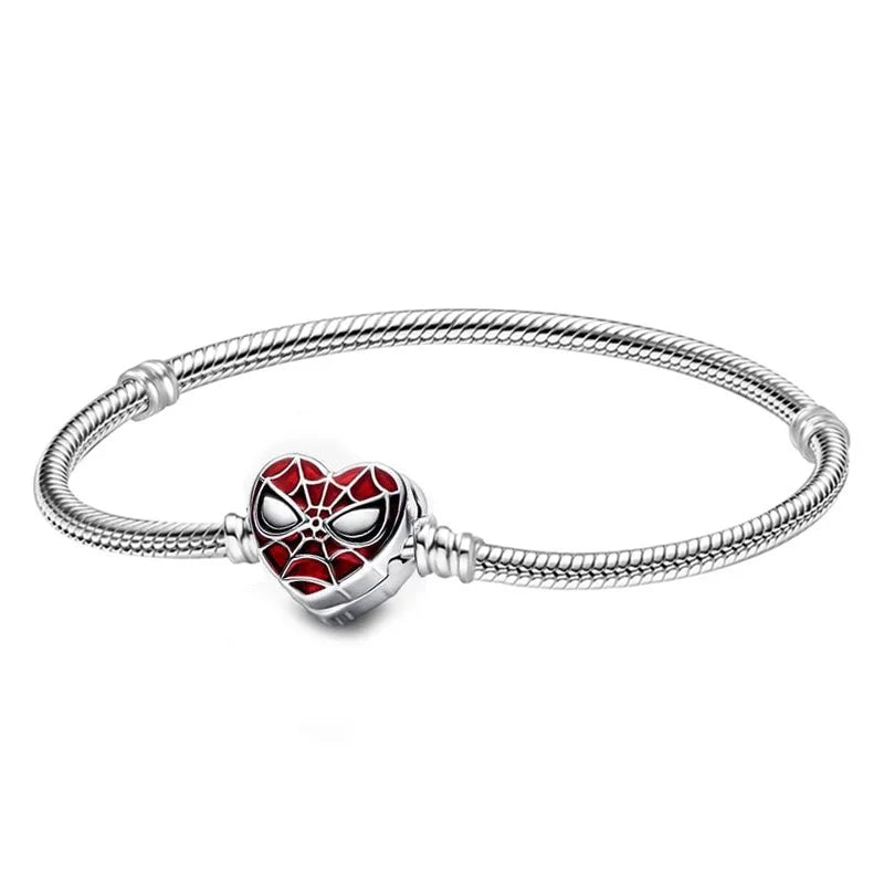 Minnie Mickey Spider 925 Silver Plated Charm Bracelet with Love Heart Clasp for Women DIY Jewelry Gifts