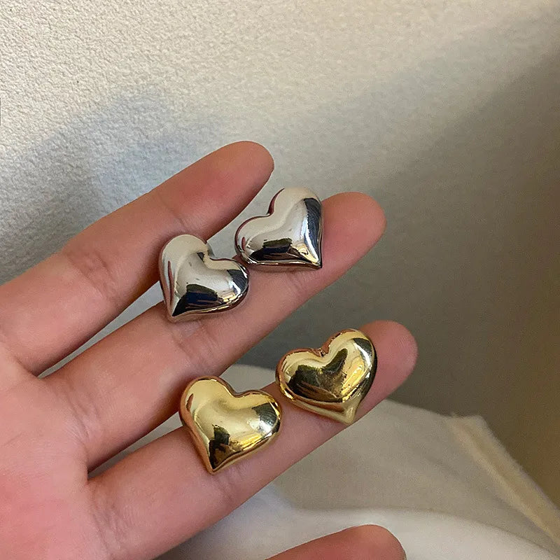 Gold Heart Shaped Stud Earrings for Women Minimalist Fashion Jewelry
