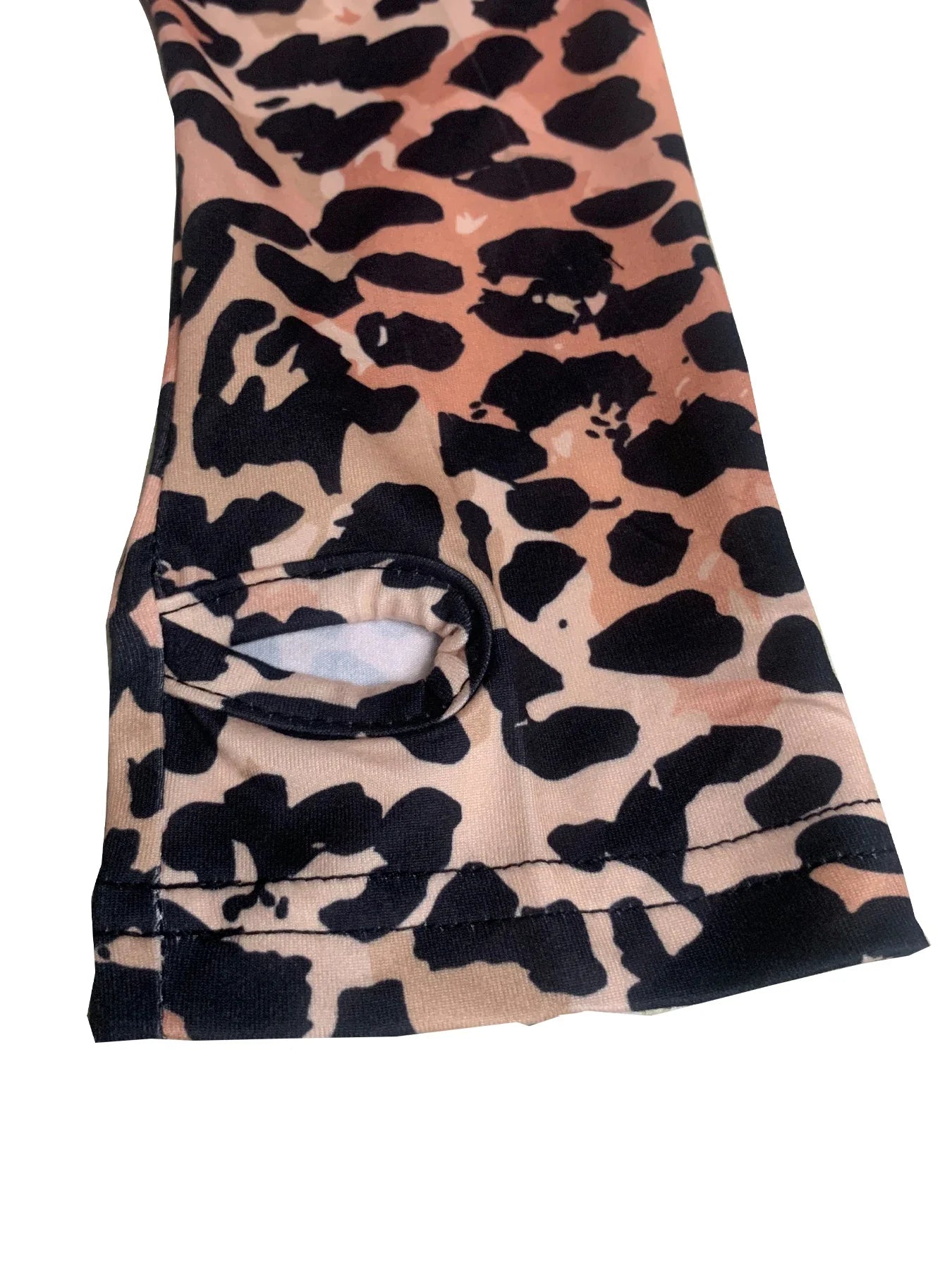 Sexy Leopard Print Long Sleeve V Neck Jumpsuit Shorts with Front Zipper Closure