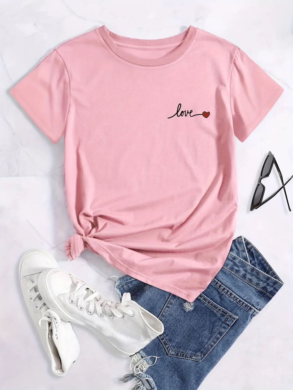 Plus Size Letter Print T-Shirt for Women, Short Sleeve Crew Neck Casual Summer Top
