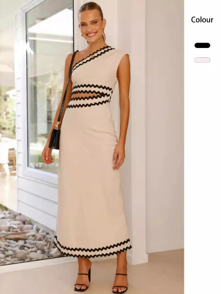 Elegant Lace Two Piece Dress With Diagonal Shoulder