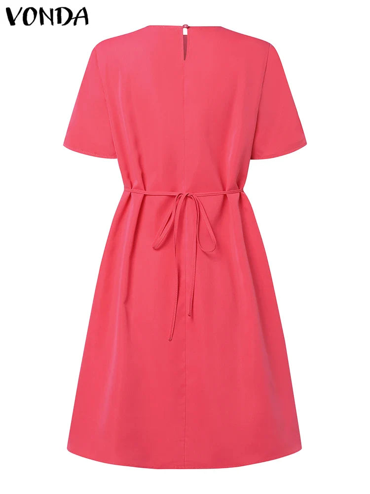 Womens Summer Sundress A Line Short Sleeve Casual Dress