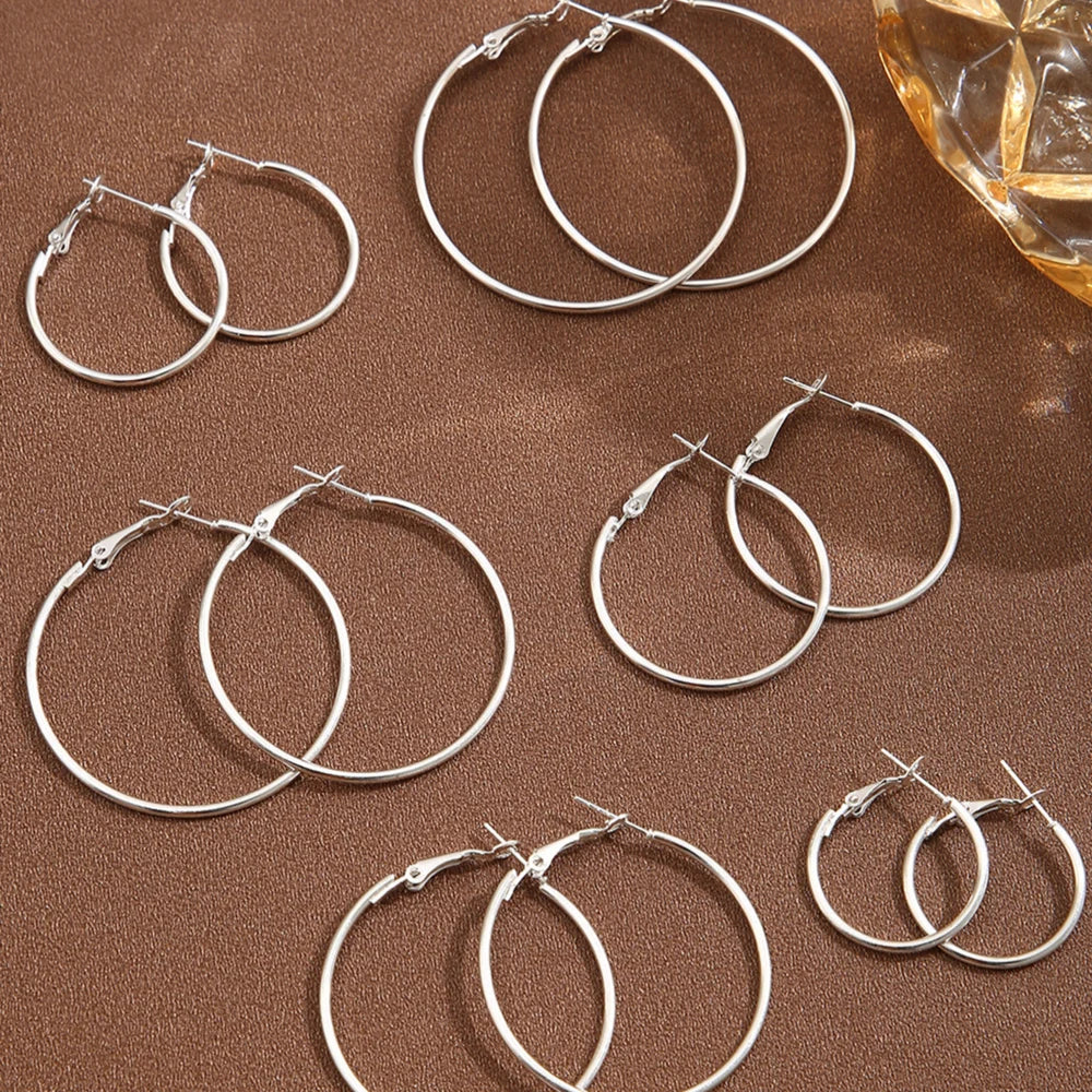 Trendy Silver Hyperbolic Hoop Earrings Set for Women Round Circle Jewelry Gift