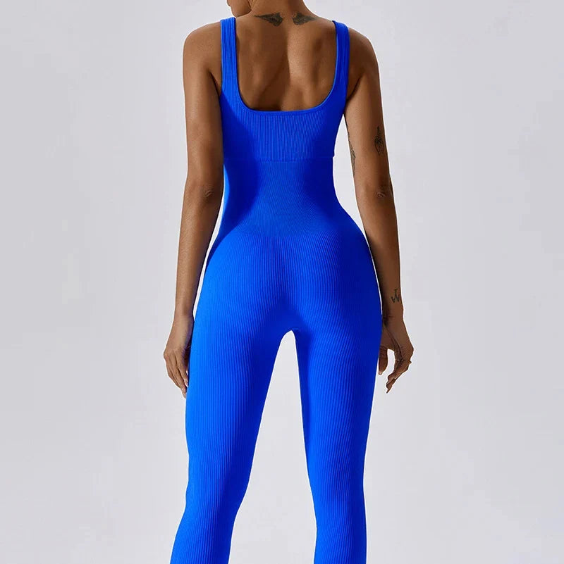 Women's Fitness Seamless Sleeveless Jumpsuit with Corset Waist Casual Outdoor One-Piece Overalls Pants Set