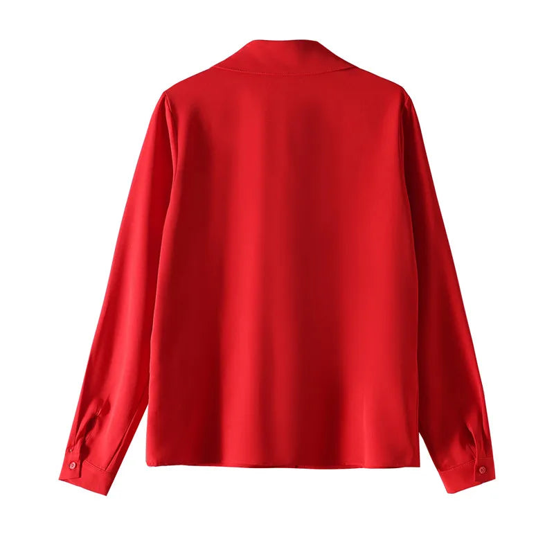 Elegant Bow Tie Ribbon Blouse for Women Lace Up Temperament Shirt Stylish Spring and Autumn Top