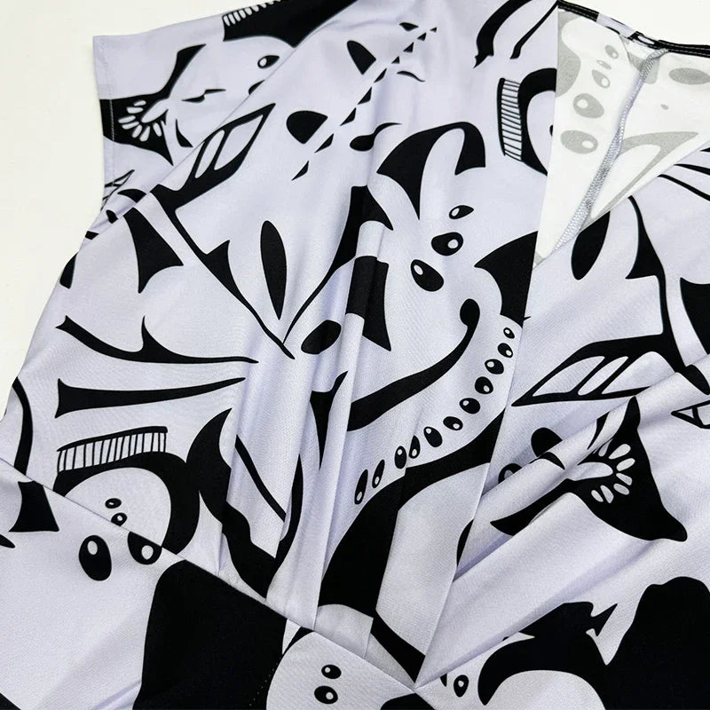 Women Long Printed V Neck Pleated Dress With Slit