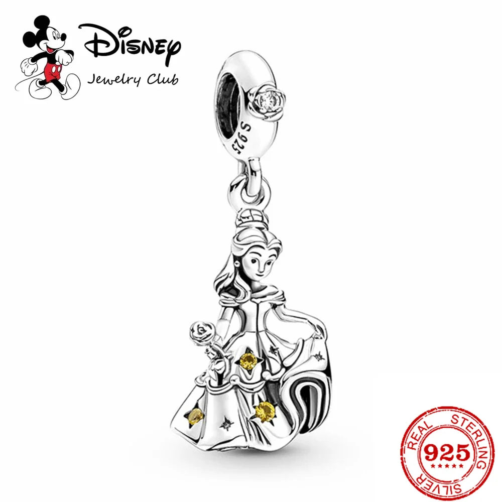 925 Sterling Silver Mickey Minnie Charm Beaded Fit Snake Bracelet DIY Ladies Jewelry