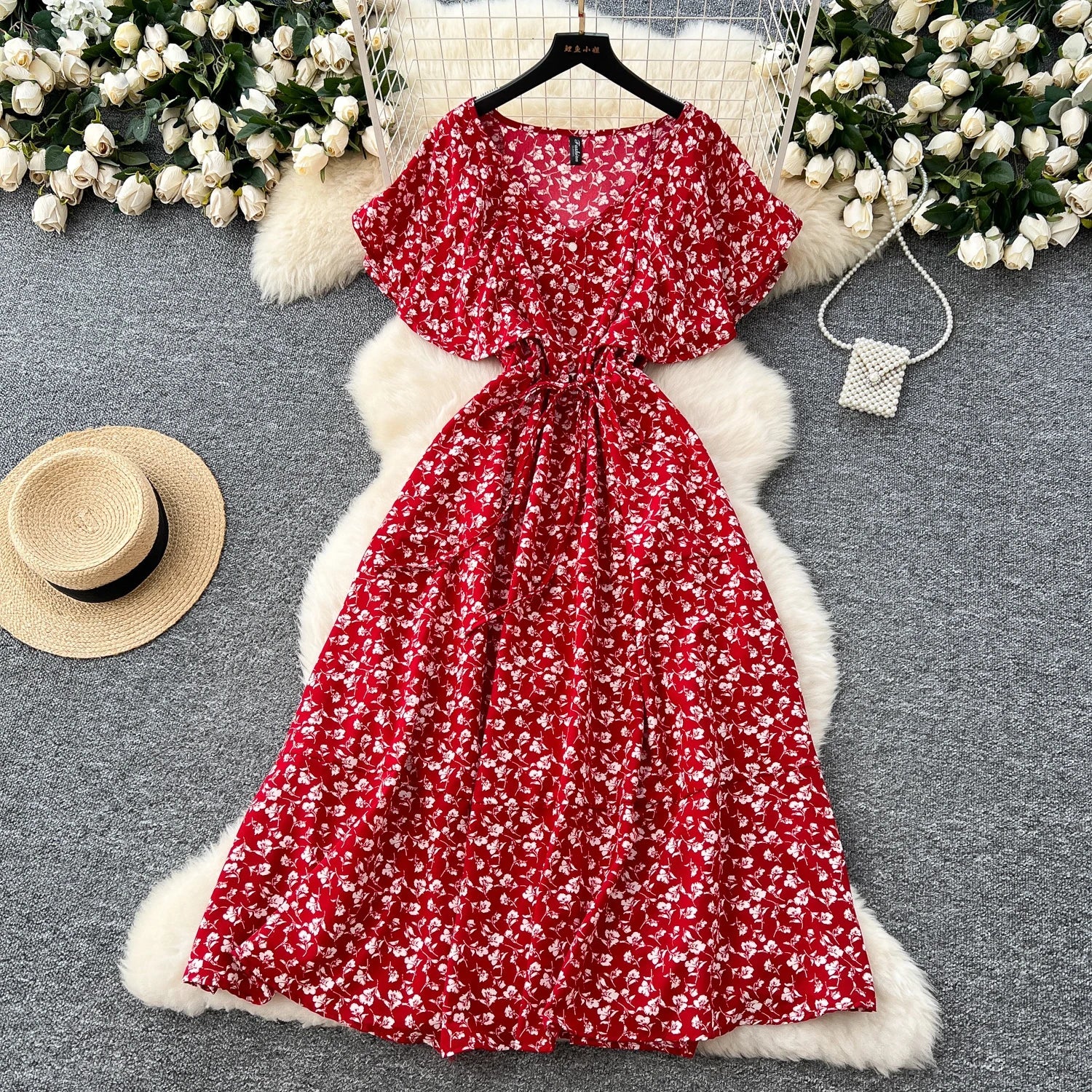 Floral Print Sundress V Neck A Line For Summer Party