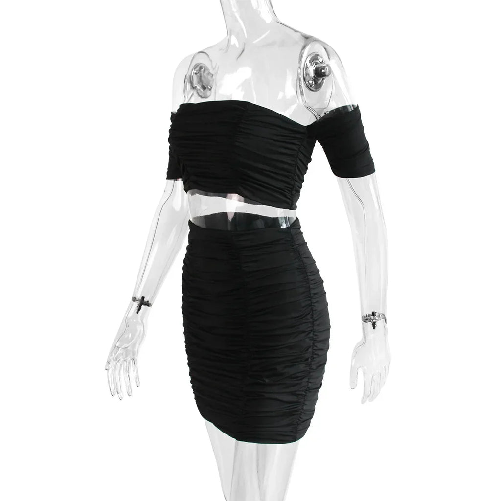 Fashionable Casual Women's Two-Piece Set with Short Sleeve Bodycon Skirt and Sexy Shoulder Cutouts Summer Outfit