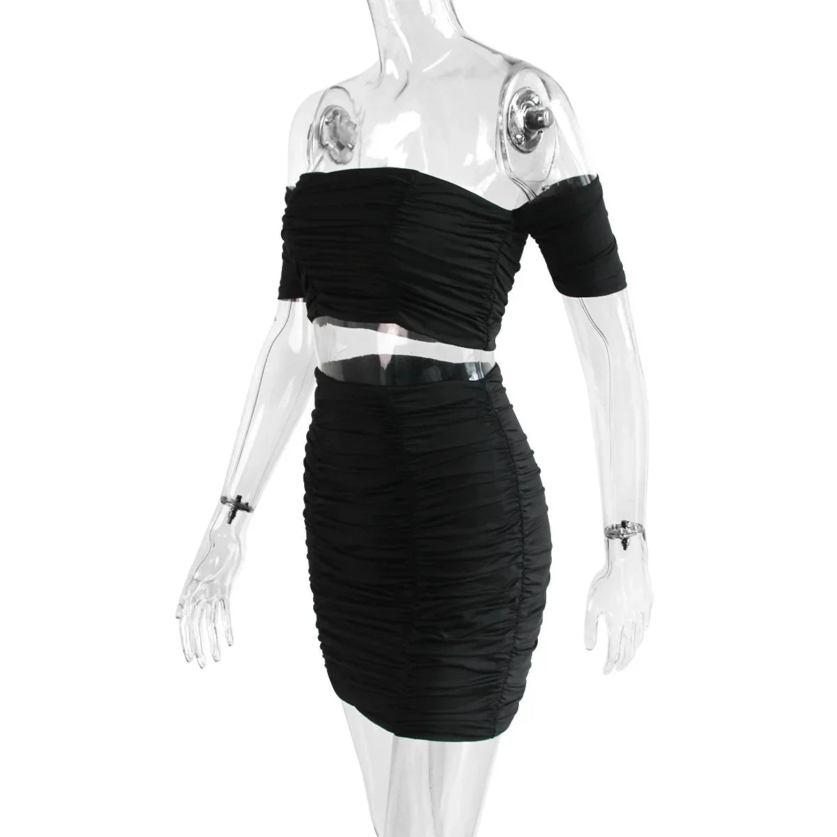 Fashionable Casual Women's Two-Piece Set with Short Sleeve Bodycon Skirt and Sexy Shoulder Cutouts Summer Outfit