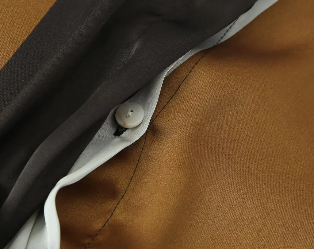 Women's Satin Printed Lapel Shirt Long Sleeve Hidden Button Slim Fit Casual Chic Top for Spring and Summer