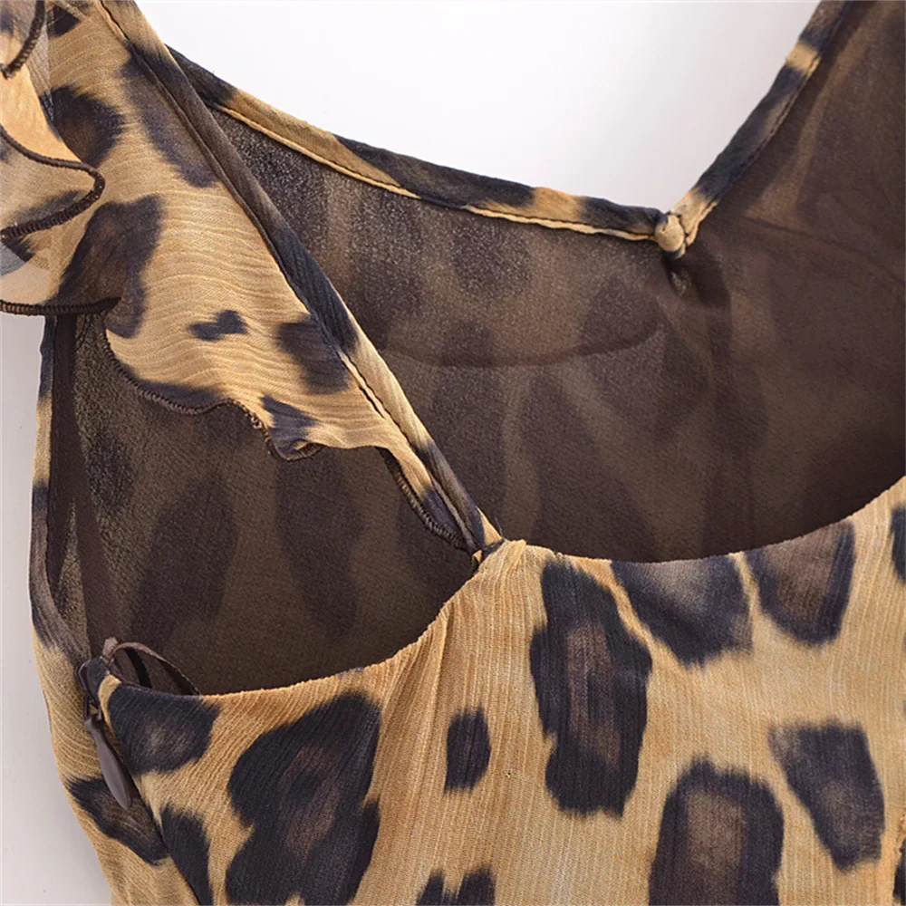 Leopard Print Layered Dress for Women Slim Fit Elegant