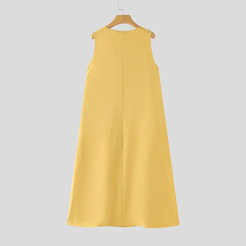 Sleeveless Pleated Long Sundress For Summer Beach Casual