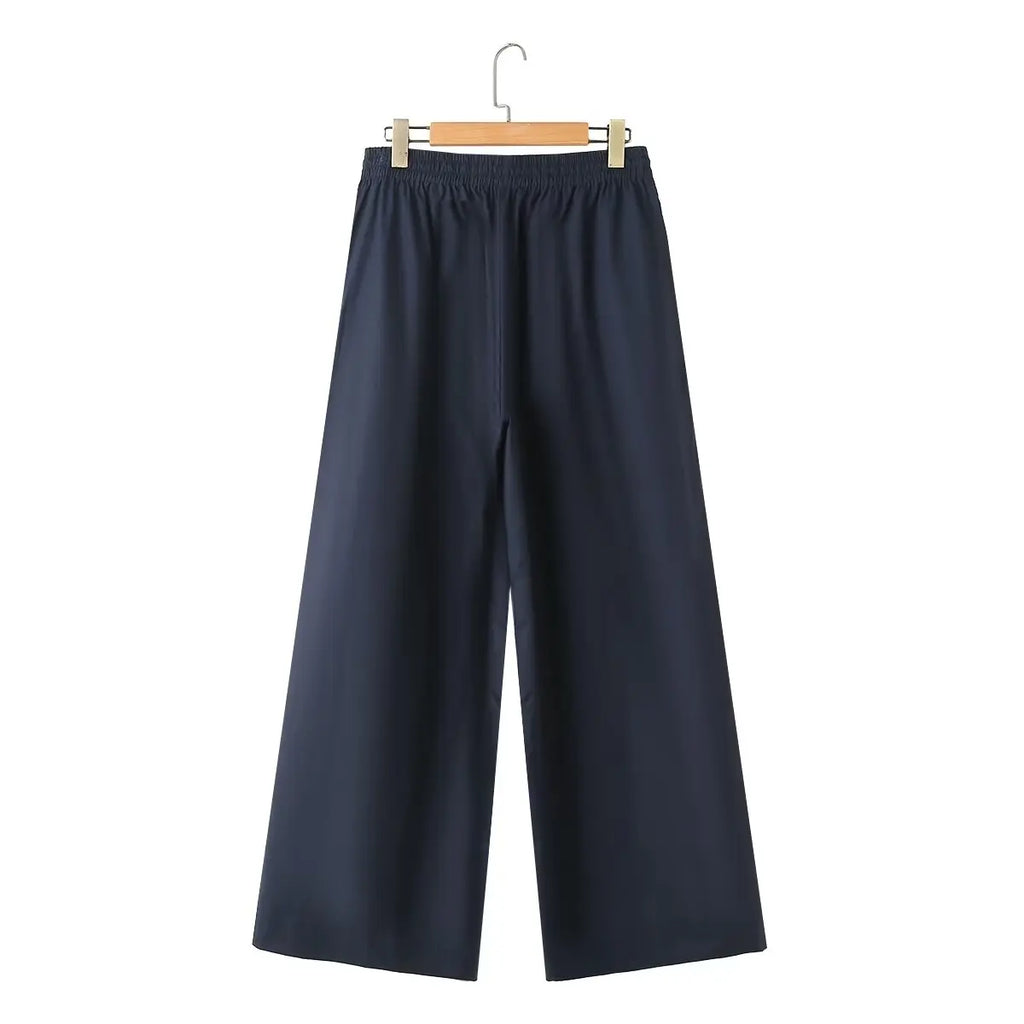 Autumn Women Two-Piece Set Poplin Single Breasted Shirt with High Waist Long Pants Casual Outfit