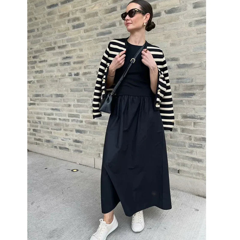 Chic Slim O Neck Womens Summer Dress Elegant Long Style