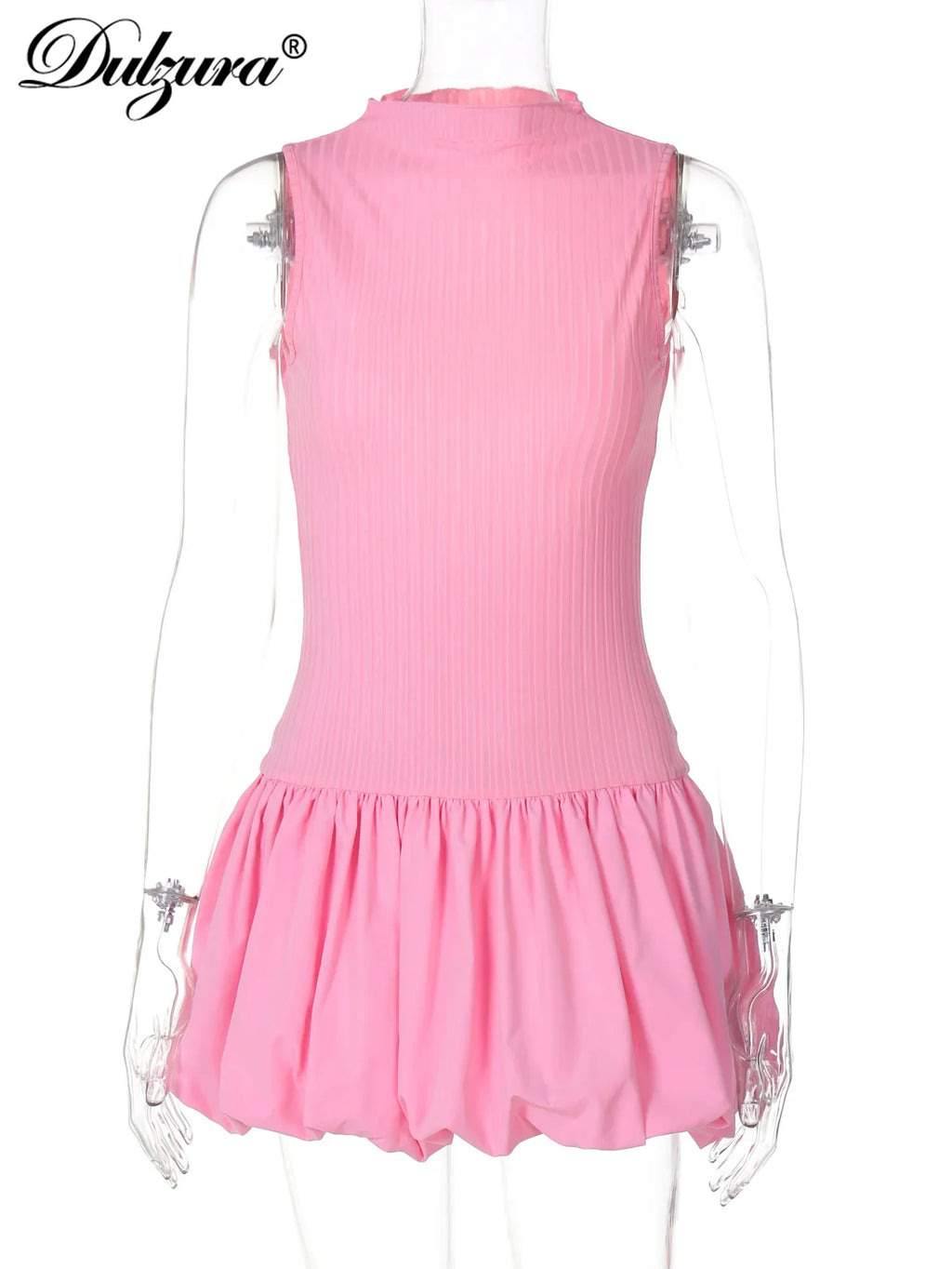 Ribbed Sleeveless Patchwork Bubble Backless Minidress