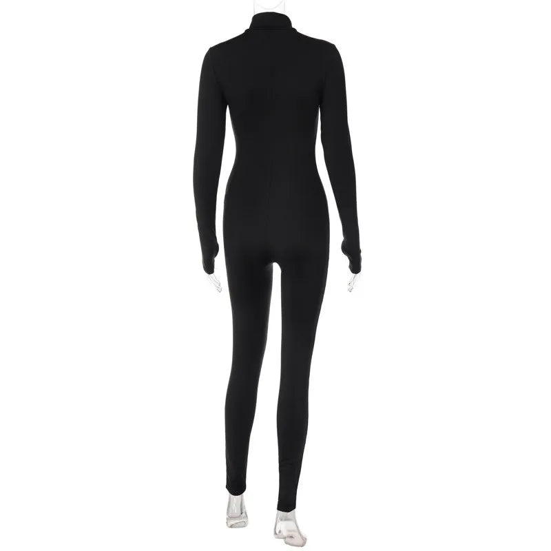 Sexy Slim Fit Long Sleeve Zipper Jumpsuit Women Casual Fitness Streetwear Skinny Overalls Y2K Style