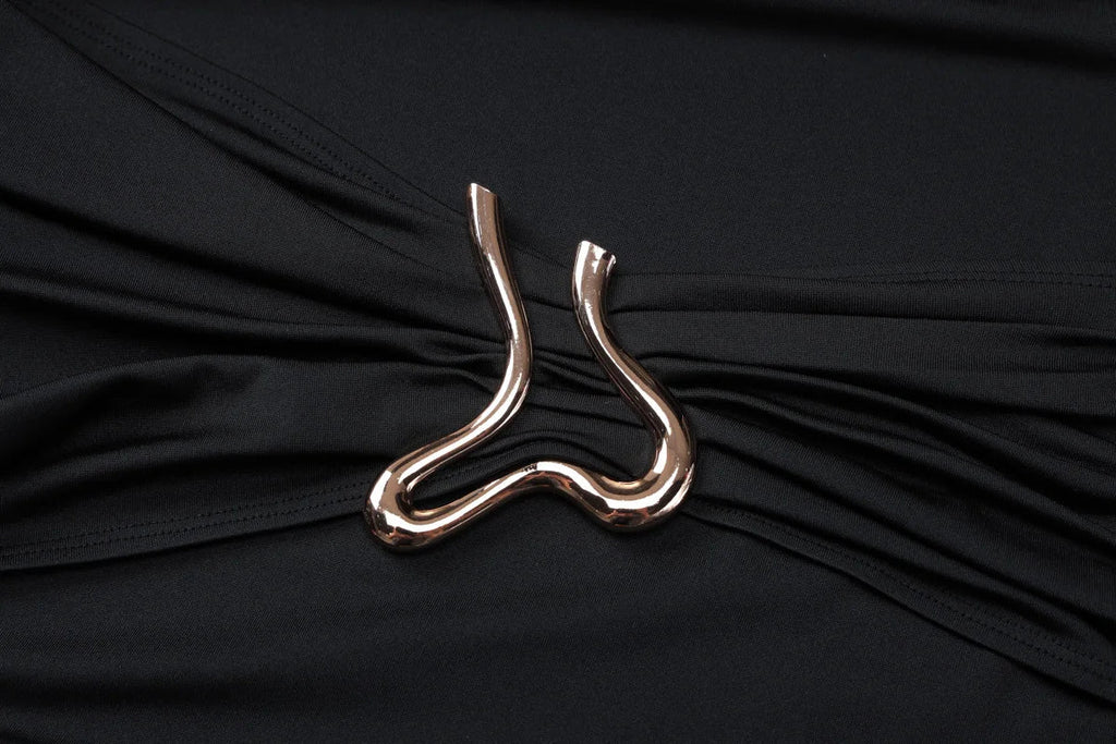 Elegant Black Pleated Maxi Dress For Women With High Waist