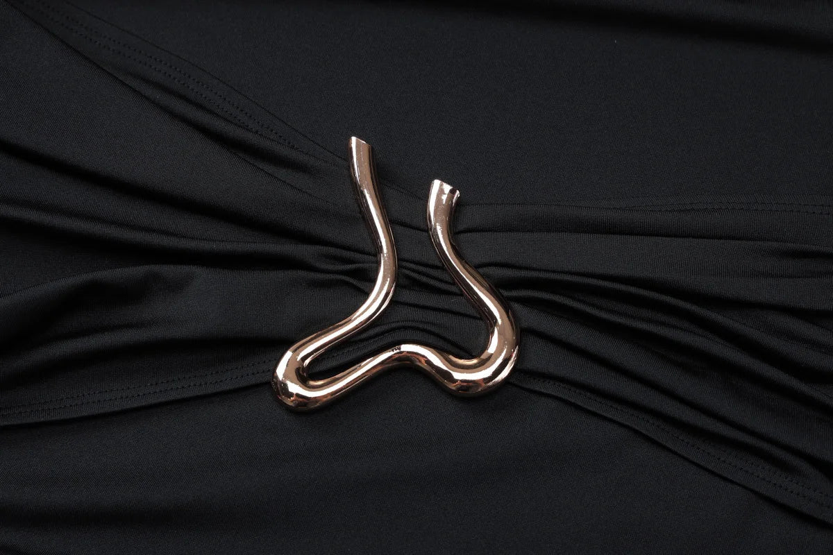 Elegant Black Pleated Maxi Dress For Women With High Waist