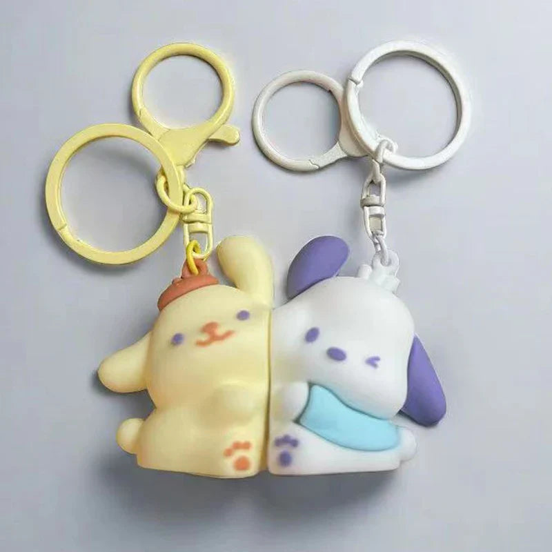 Cute Sanrio Couple Magnetic Keychain Set for Bags and Christmas Gifts with Kuromi and Cinnamonroll Dolls