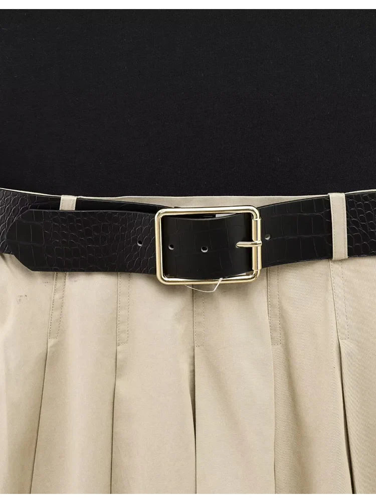 Women Patchwork Pleated Midi Dress Sleeveless Belt O Neck