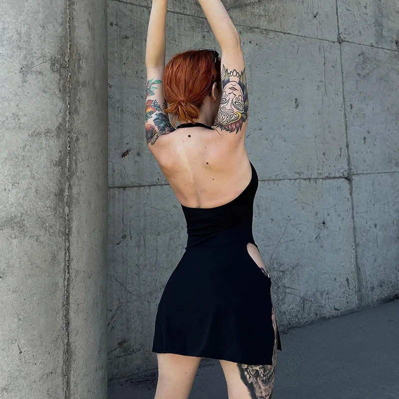 Sexy Open Back Dress With Metal Button Details For Women