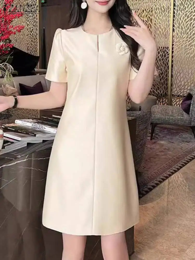 Summer Party Dress Women Short Sleeve Knee Length Sundress