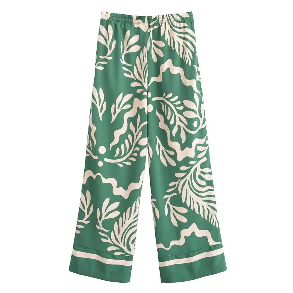 Casual Fashion Printed Collar Long Sleeve Shirt and Drawstring Pants Set for Women