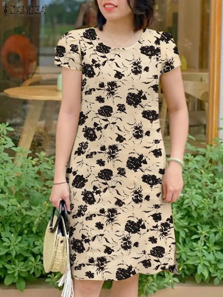Floral Bohemian Sundress For Summer O Neck Short Sleeve