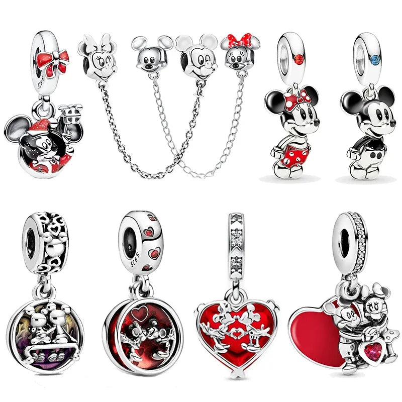 Mickey Mouse Minnie Mouse Sterling Silver Charm Beads for Bracelets
