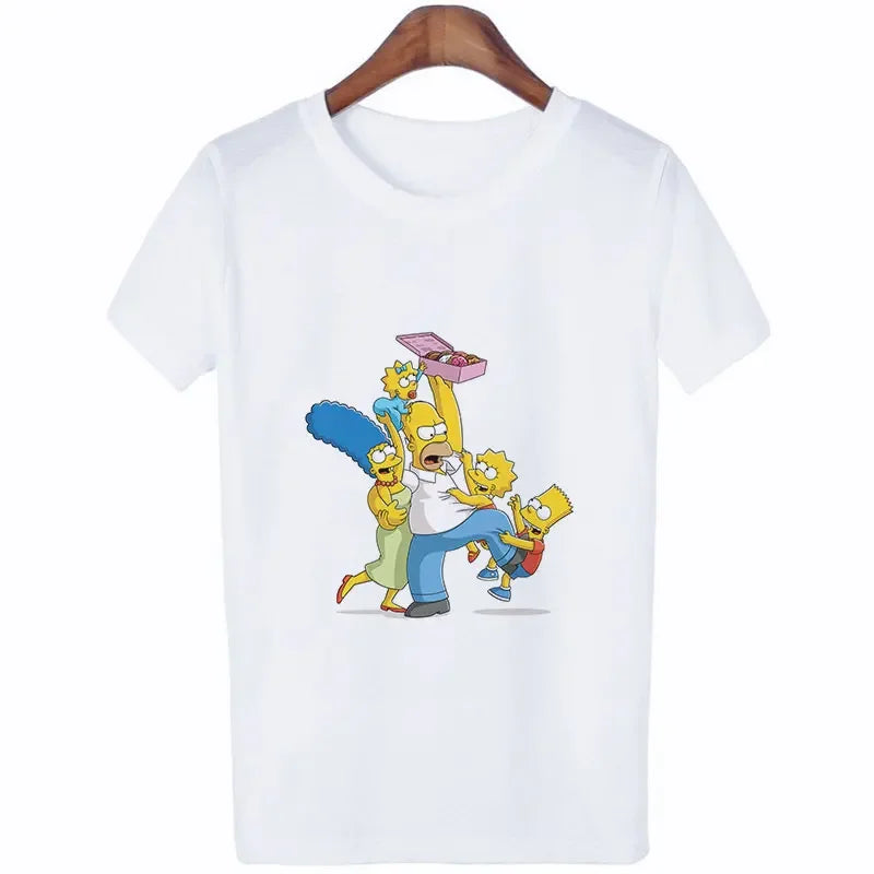 Kawaii The Simpsons T-Shirt for Girls Casual Summer Wear O-Neck Short Sleeve Aesthetic Street Style Shirt