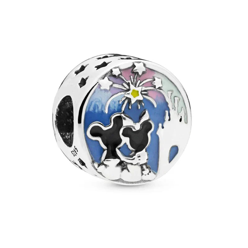 Disney 925 Sterling Silver DIY Charm Compatible With 3mm Bracelets Featuring Mickey Mouse Ferris Wheel And Suitcase Designs