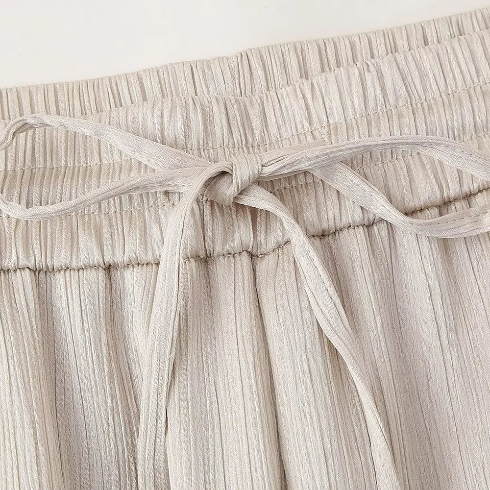 Women's Double Breasted Suit Jacket and Pants Set with Wrinkle Effect for Spring and Summer Fashion