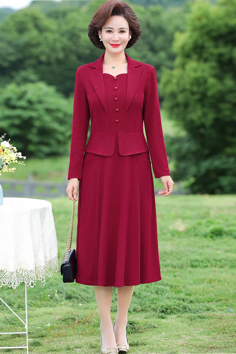 Autumn Women Aline Knee Length Office Dress With Collar