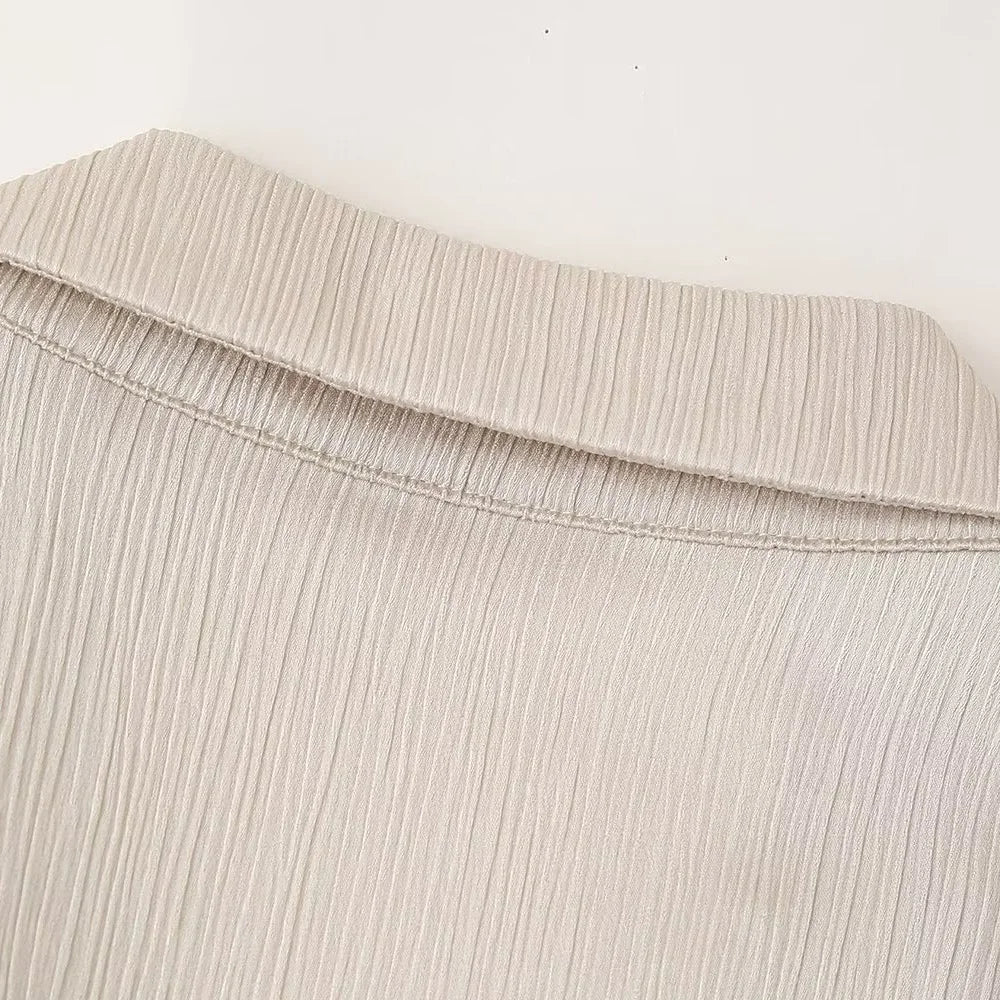 Women's Double Breasted Suit Jacket and Pants Set with Wrinkle Effect for Spring and Summer Fashion