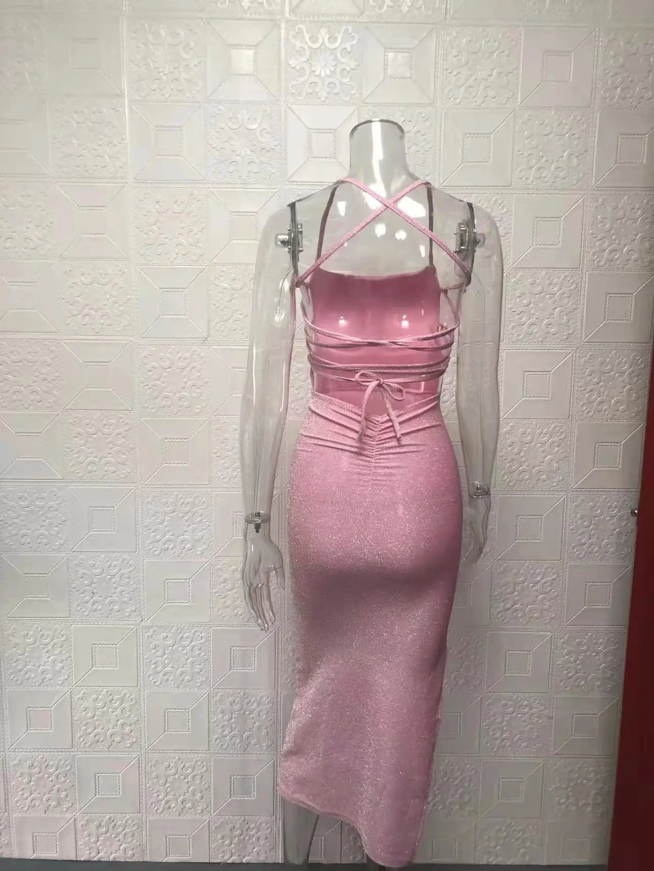 Backless Square Neck Wrap Dress With Slit In Solid Color