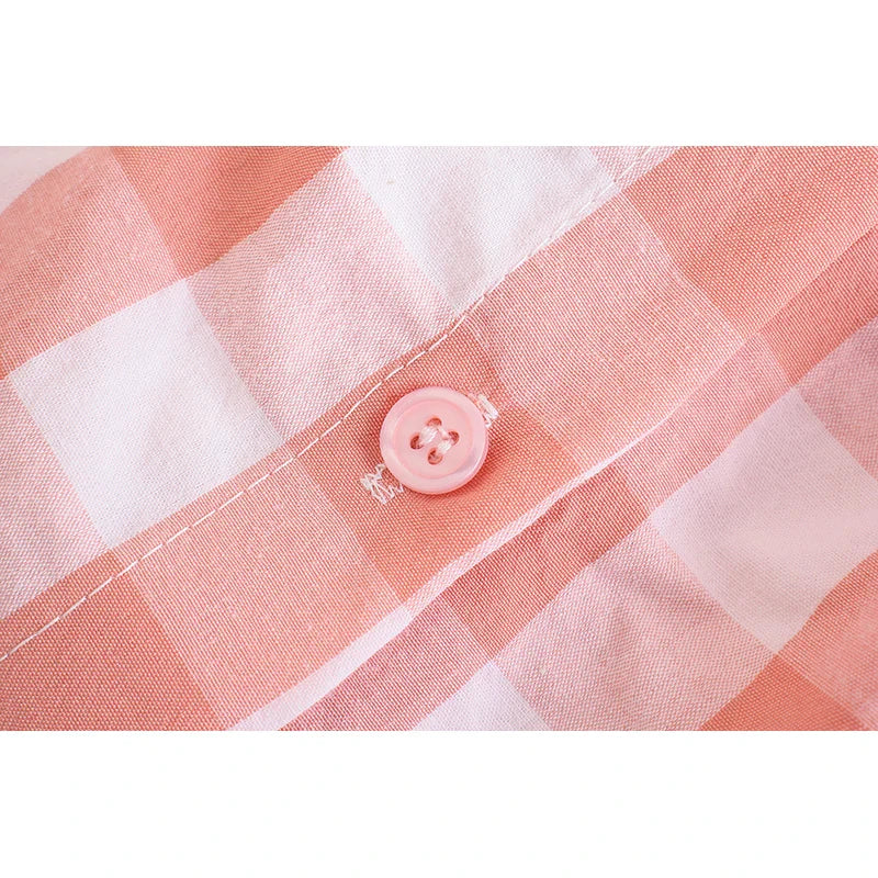 Women's Plaid Loose Fit Button Front O-Neck Blouse Casual Stylish Tops for Everyday Wear