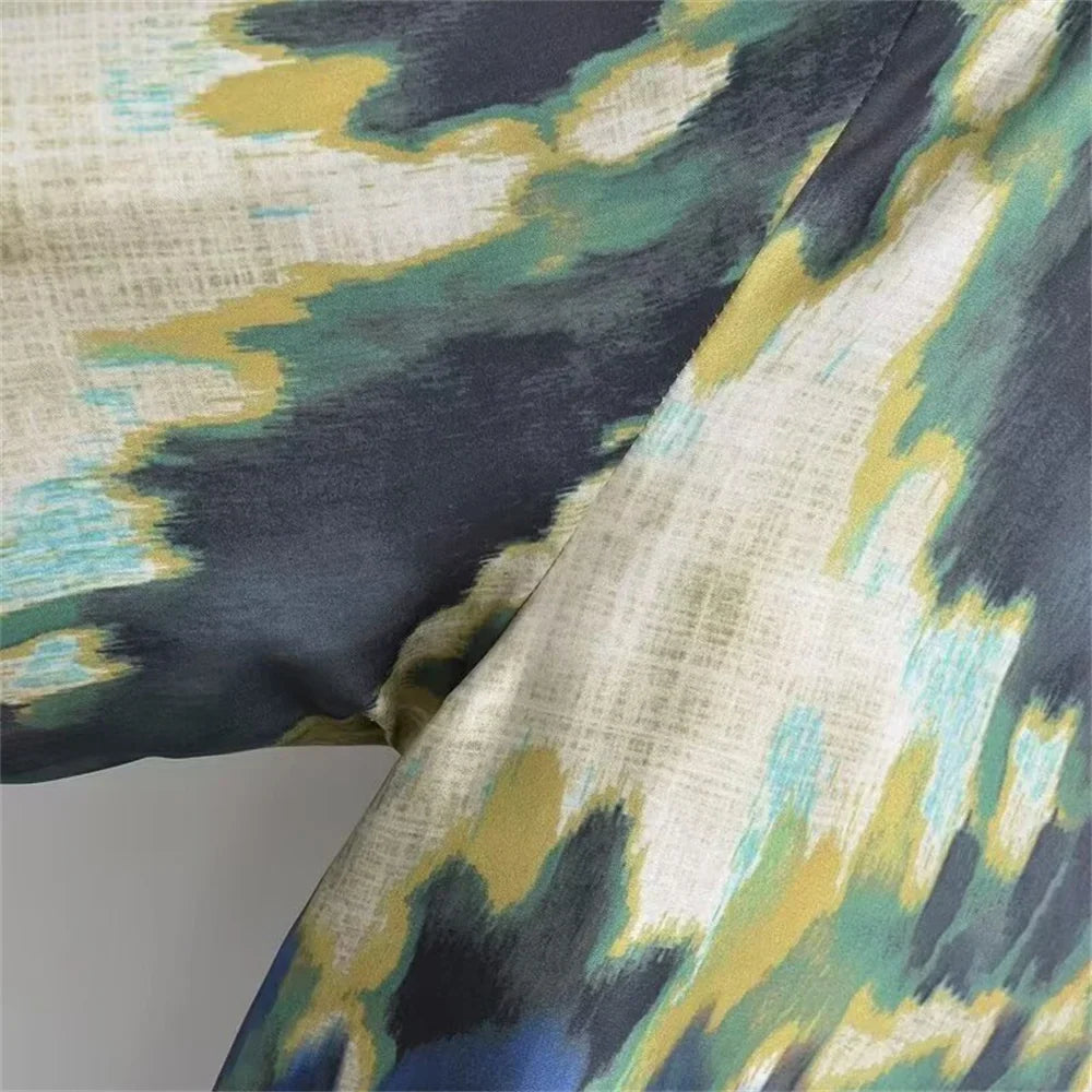 Women's Printed Shirt and Scarf Printed Pants Set for Spring and Summer Fashion