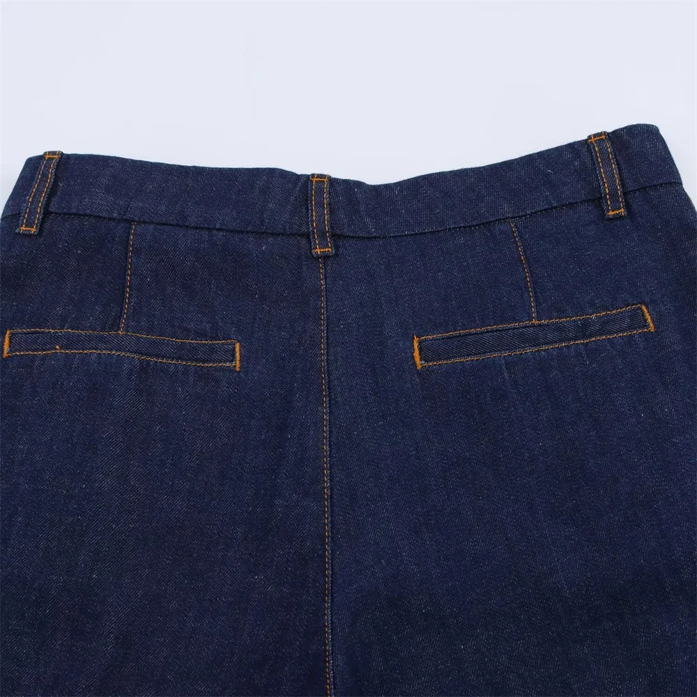 Women Denim Set Loose Fit Button Down Shirt and Wide Leg Pants Casual Outfit