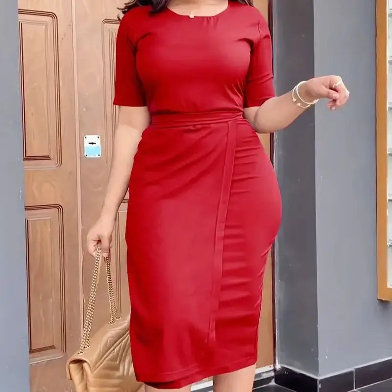 African Print Office Dress For Women High Waist Long Sleeve