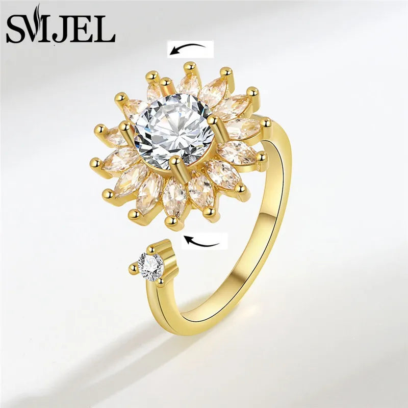 Sunflower Anxiety Ring Fidget Spinner with Butterfly and Hummingbird Charms for Stress Relief Gifts for Women