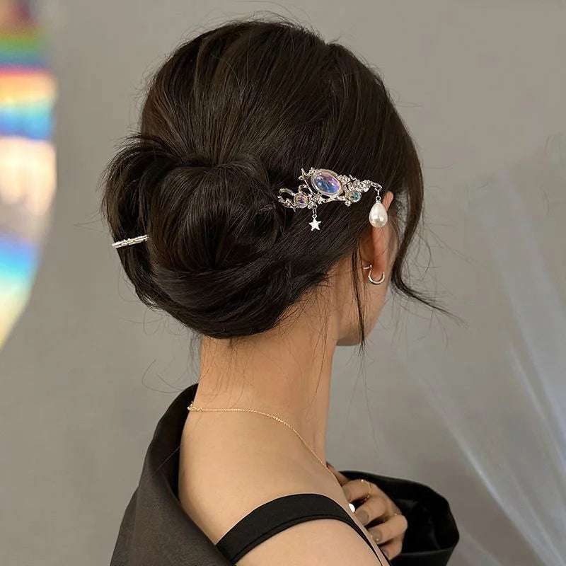 Fashion Chinese Style Hair Stick with Moonstone for Women's Romantic Hair Clip Accessories