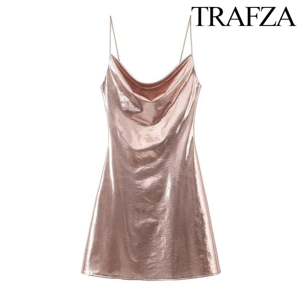 Metallic Glitter Backless Spaghetti Strap Dress For Party