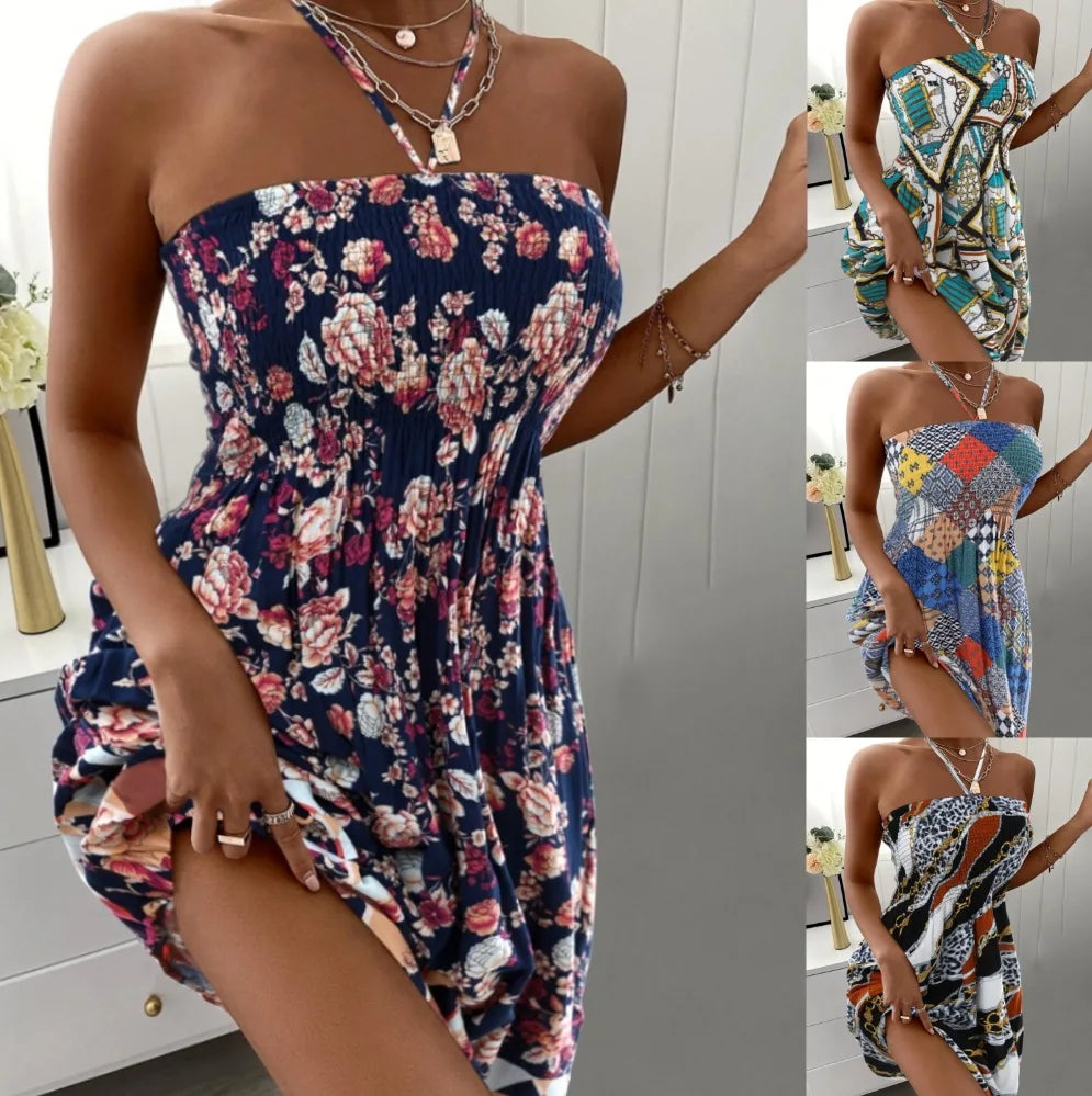 Floral Print Halter Neck Dress for Summer Vacation Style