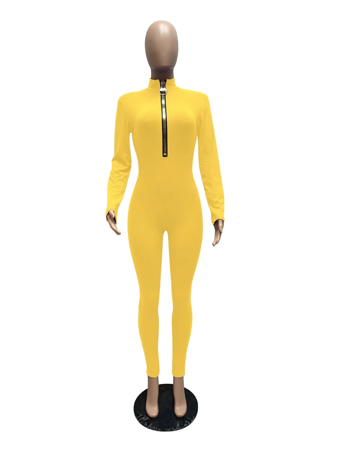 Women's Bodycon One-Piece Jumpsuit with Long Sleeves and Large Front Zipper Casual Sporty Skinny Workout Overalls Top