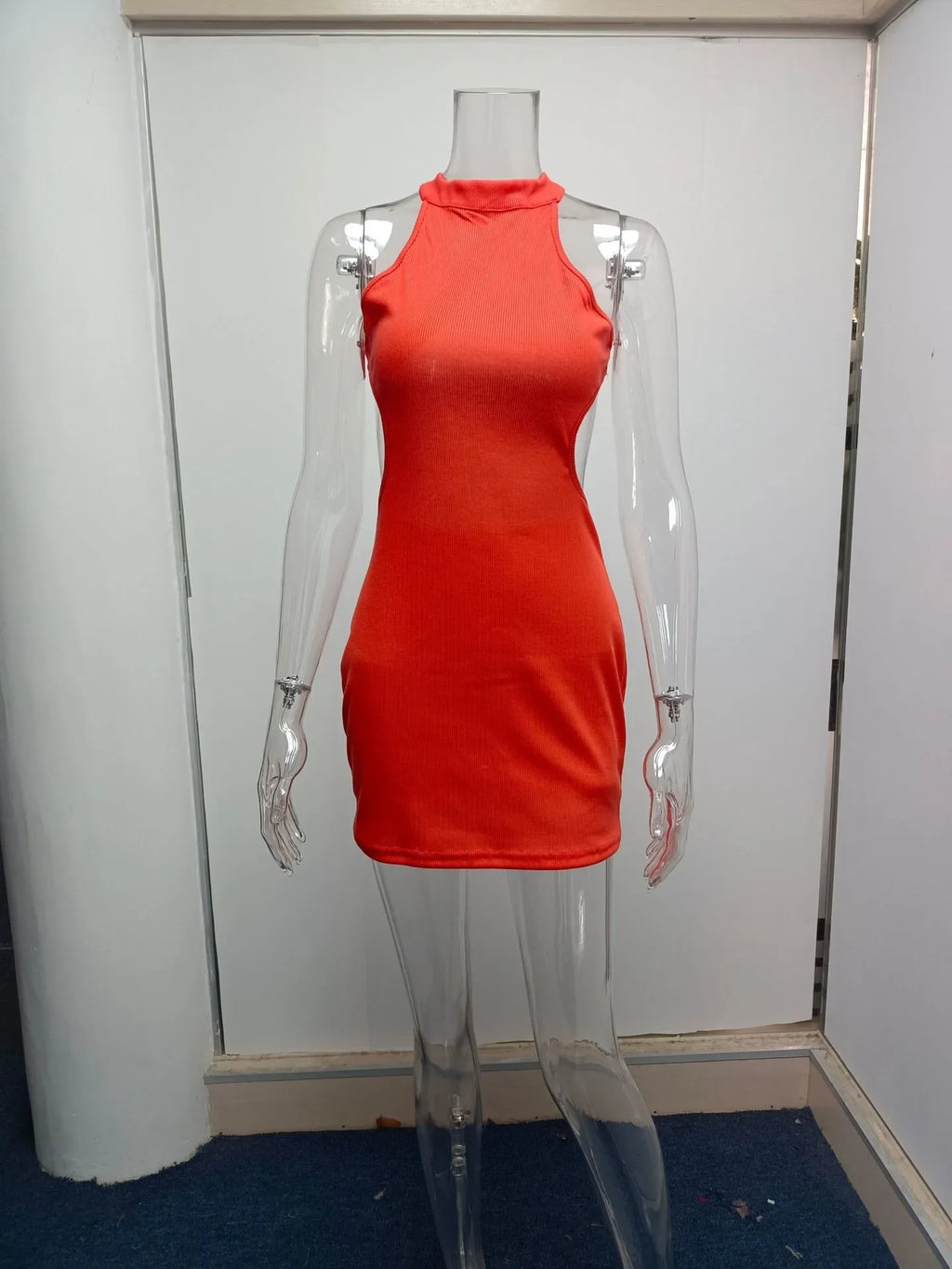 High Neck Hollow Cutout Dress With Back and Bust Details