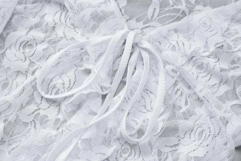 Mesh Floral Print Deep V Neck Lace Up Mini Dress See Through