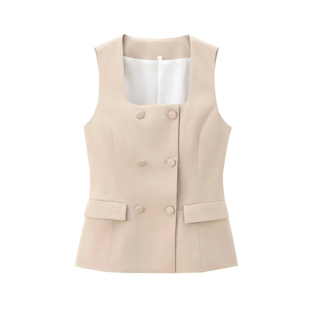 Women Two Piece Wide Leg Pant Set for Office Style with Vest Top and Split Straight Leg Pants