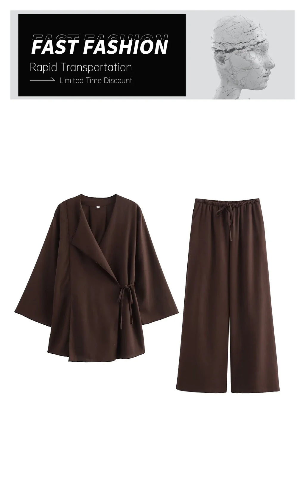 Casual Women's Solid Color Kimono Cross Coat with High Waist Flowing Wide Leg Pants Set Summer Fashion Two-Piece Outfit